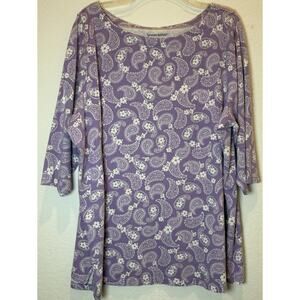 Woman Within Lavender and White Paisley Print Knit Top 3/4 Sleeves Size 1X 22/24
